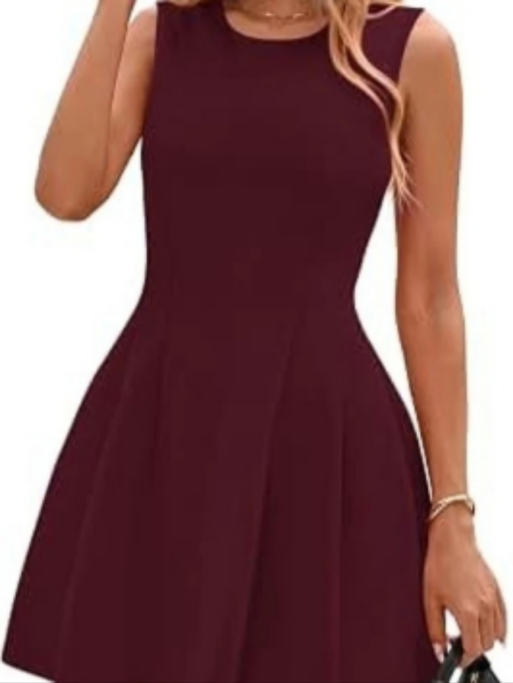 PrettyGarden Sleeveless A-Line Fit and Flare Mini Dress Burgundy Medium